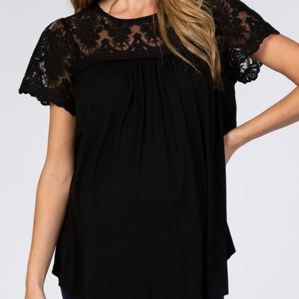 Maternity- black Lace Shoulder Top